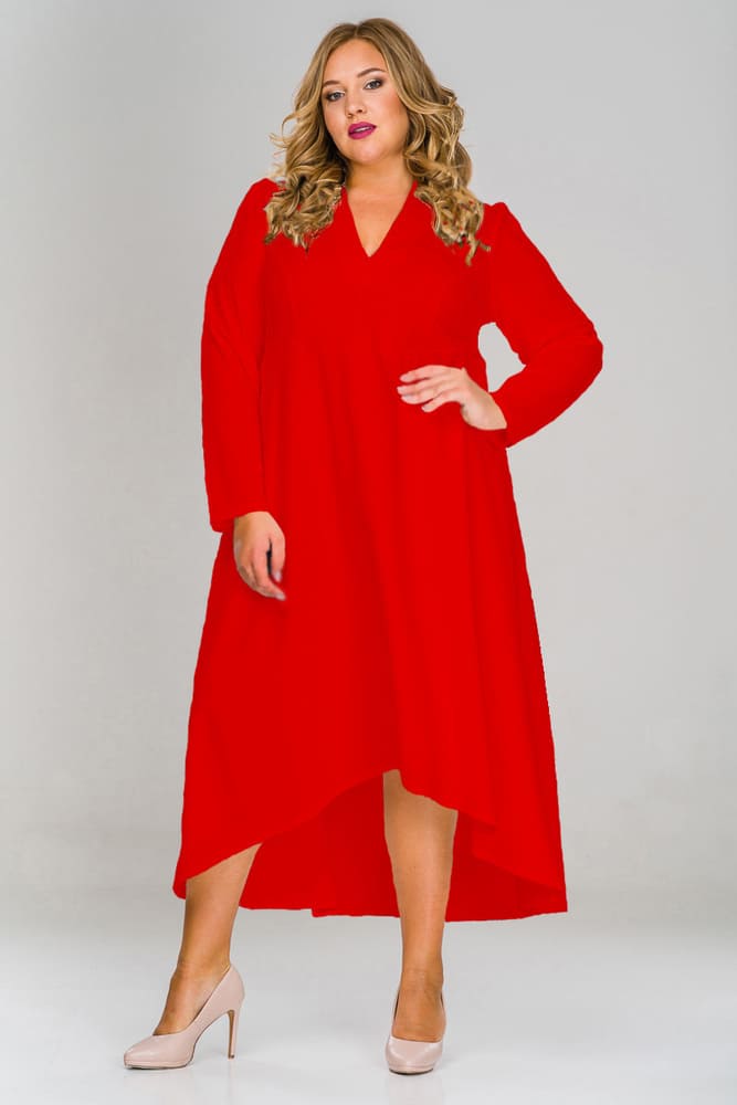 Платье с асимметричным низом и воротником-стойкой, красное