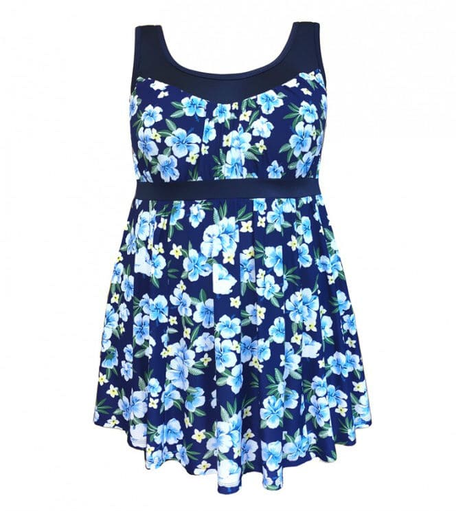 Платье-танкини с завышенной талией, голубые цветы