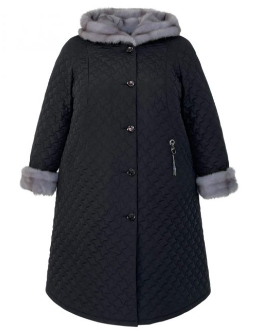 Зимнее пальто с геометрической стежкой и мехом, черное