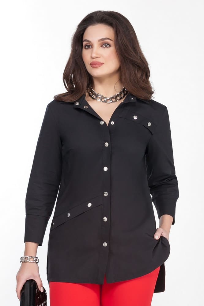 Прямая блузка с декоративными кнопками, черная