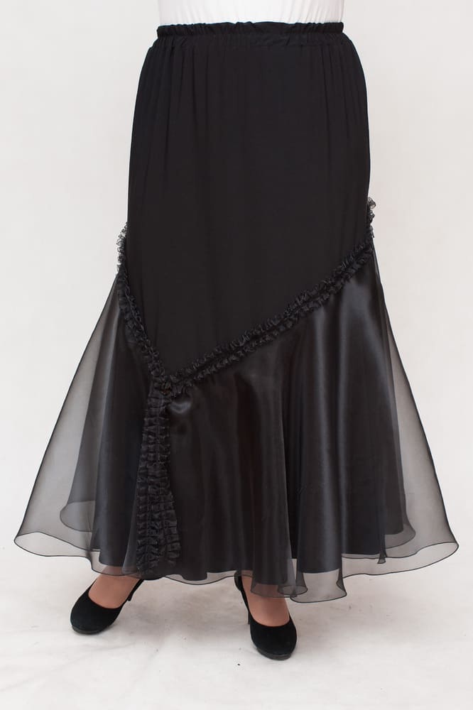 Длинная юбка со вставками из органзы, черная