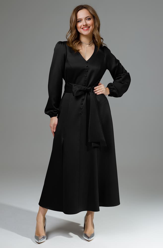 Длинное платье с широким поясом, черное