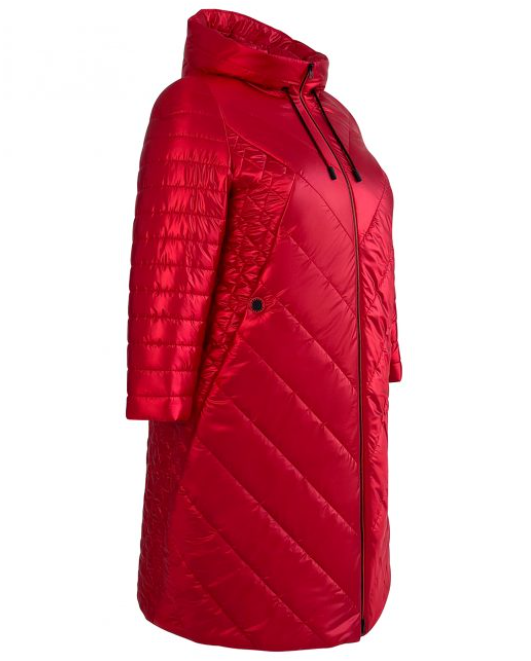 Демисезонное пальто с комбинированной стежкой, красное