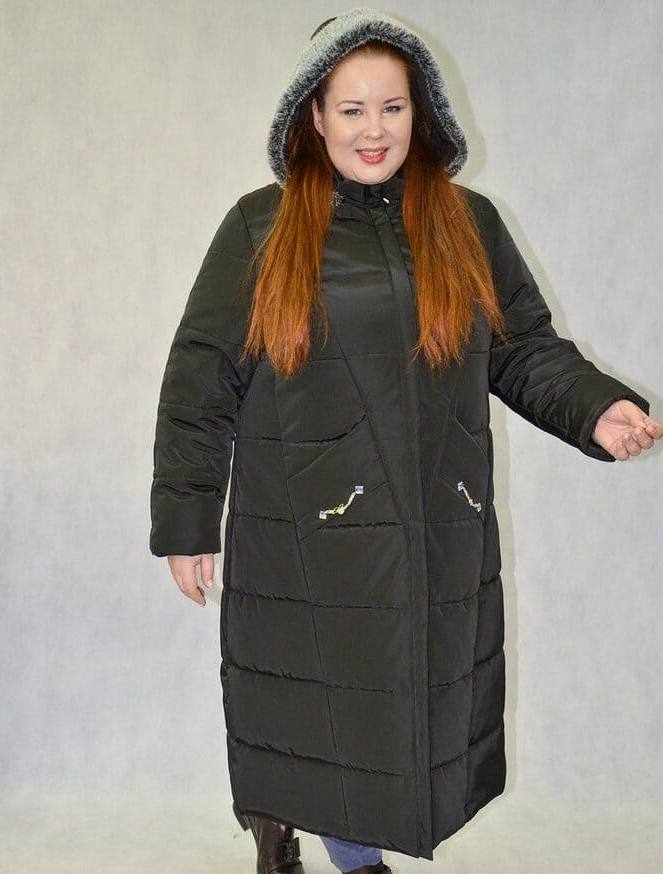 Пальто с двойным утеплителем и меховой опушкой, черное