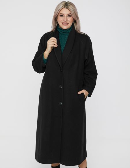 Длинное пальто с шалевым воротником, черное