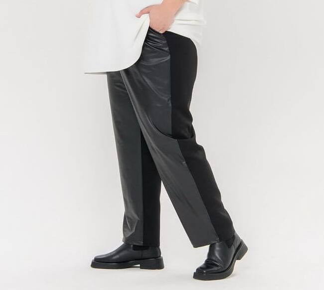 Классические брюки с карманами, черные с эко-кожей