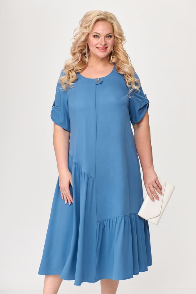 Длинное расклешенное платье с патой на рукаве, сине-голубое