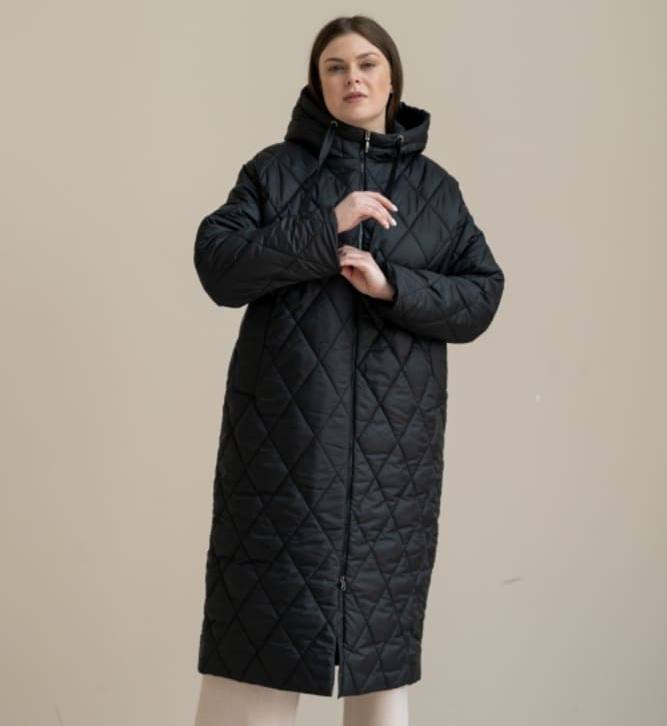 Объемное стеганое пальто с капюшоном, черное