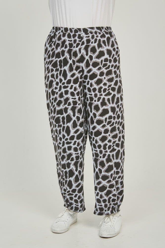 Легкие прямые брюки с леопардовым рисунком, серые