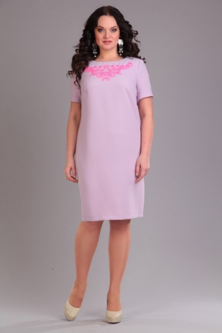 Прямое платье с узором на лифе, розовое