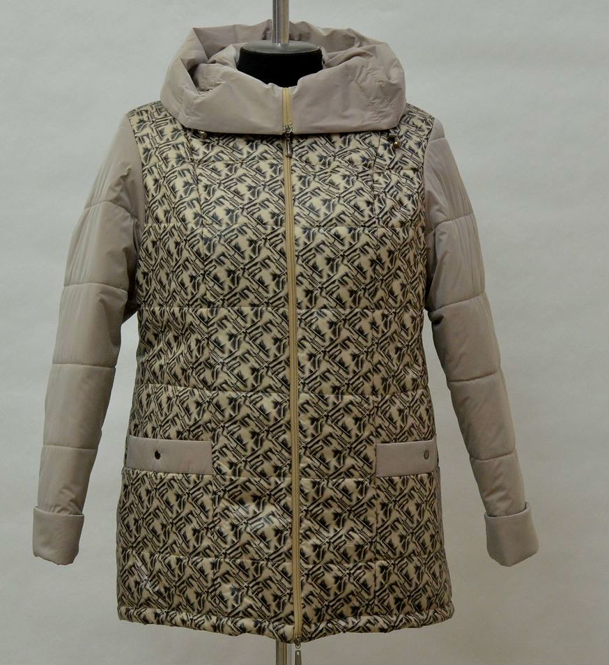 Зимняя  куртка на молнии с капюшоном, беж с дизайном