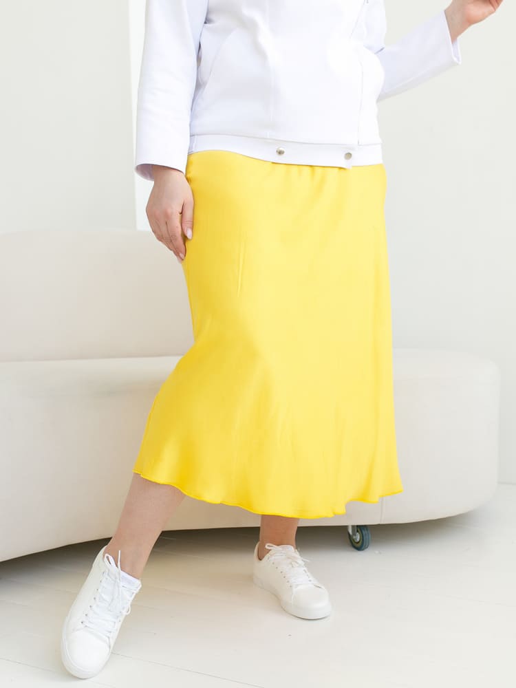 Расклешенная юбка на резинке, желтая