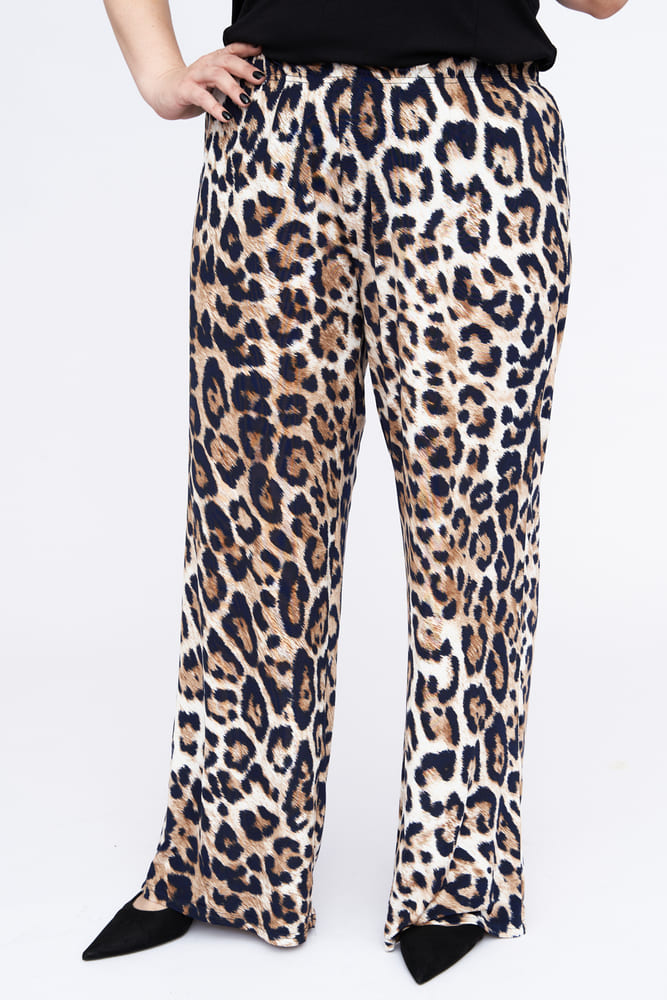 Легкие прямые брюки на резинке, леопард