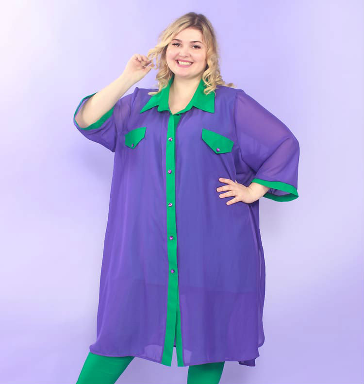 Свободное шифоновое платье-рубашка, фиолетовое