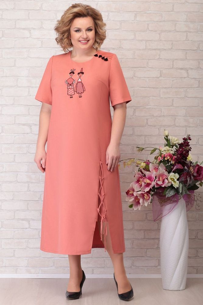 Льняное платье со шнуровкой на разрезе, розовое