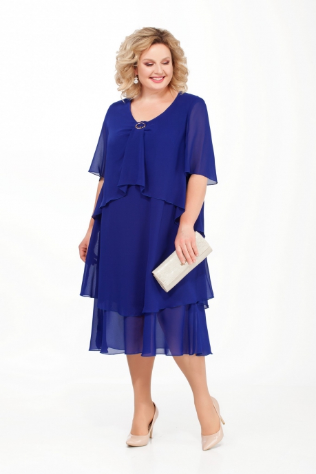 Многослойное шифоновое платье с украшением, синее