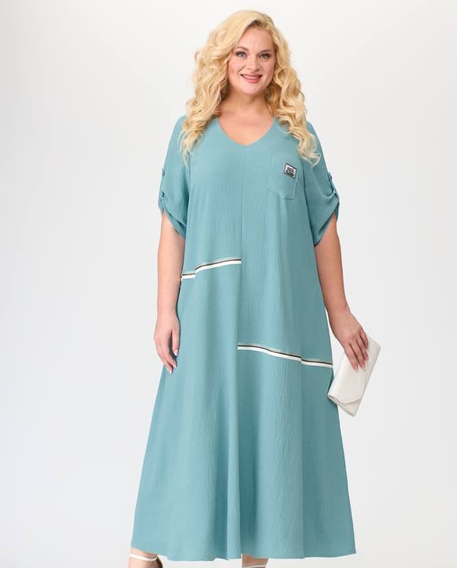Платье в стиле бохо с винтажной вышивкой, голубое