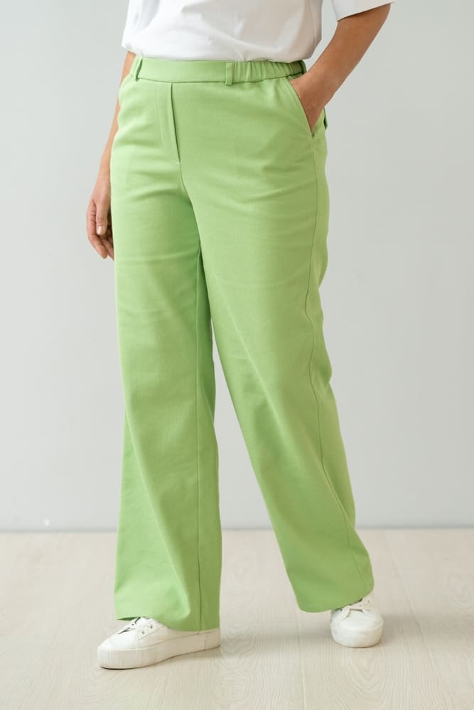 Прямые брюки с имитацией задних карманов, зеленые