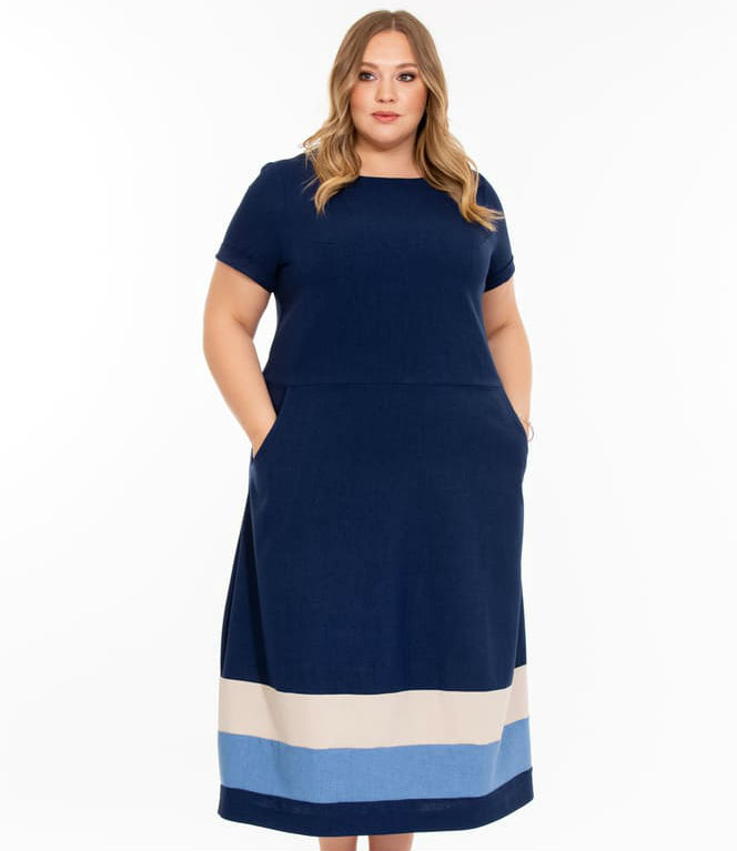 Приталенное платье с контрастными полосками, темно-синее