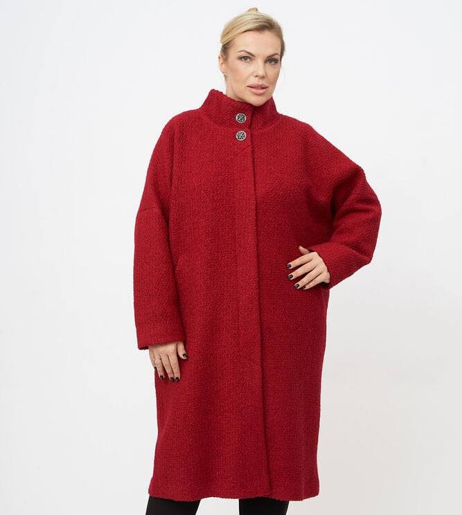 Свободное пальто со спущенным плечом, темно-красное