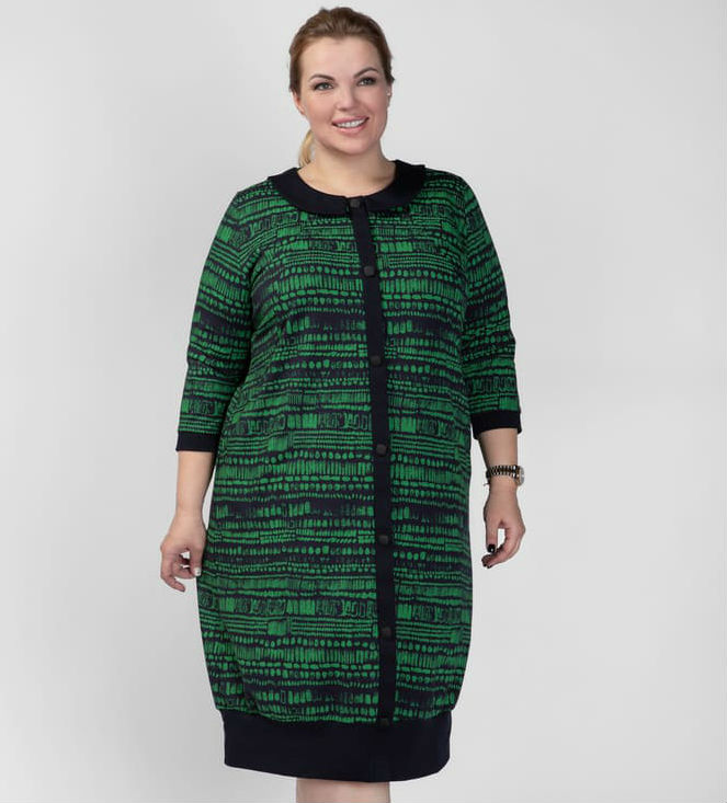 Прямое трикотажное платье с декоративными пуговицами, зеленое