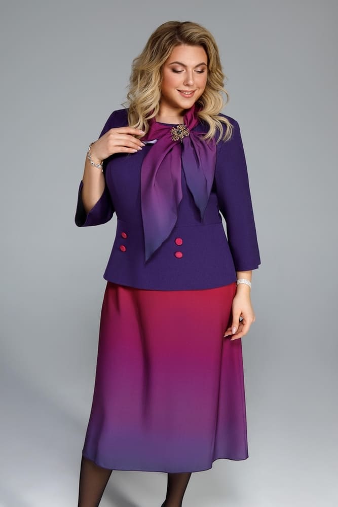 Комбинированное платье со съемным шарфом, фиолетовое