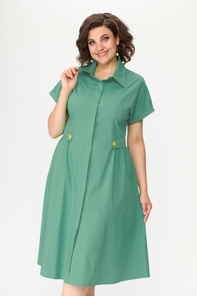 Повседневное приталенное платье с коротким рукавом, зеленое