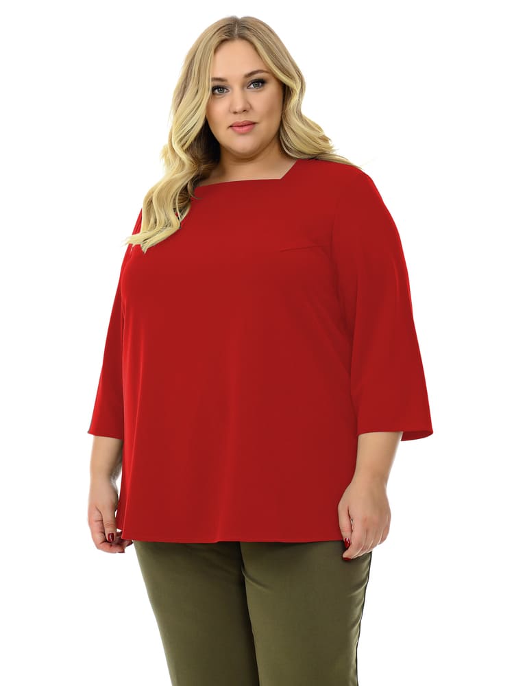 Свободная блузка с вырезом "карэ", красная