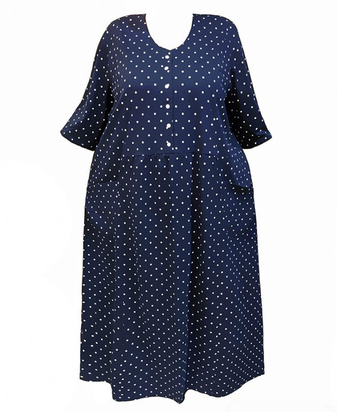 Длинное платье на кнопках с карманами, темно-синее