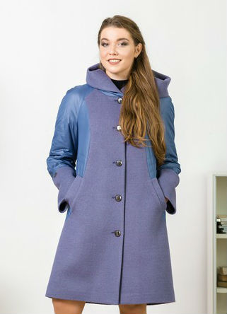Комбинированное демисезонное пальто с капюшоном, лиловое