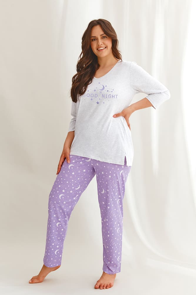 Пижама из кофты и брюк со звездным рисунком, серая
