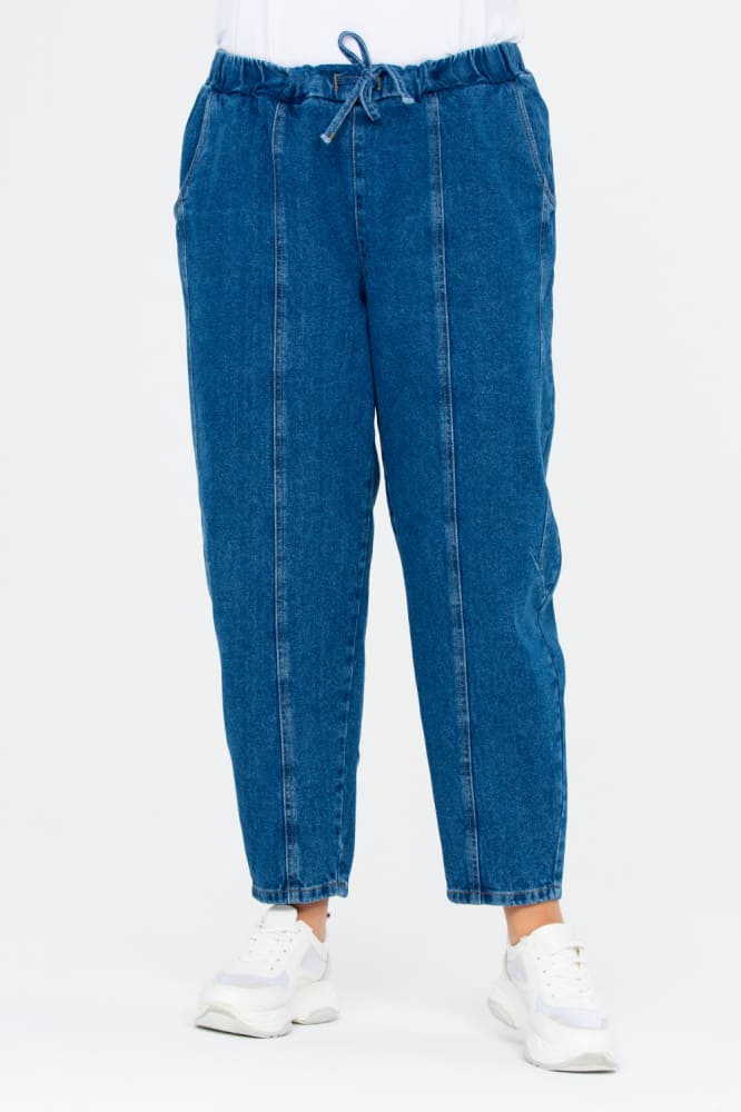 Свободные джинсы с рельефными швами, синие