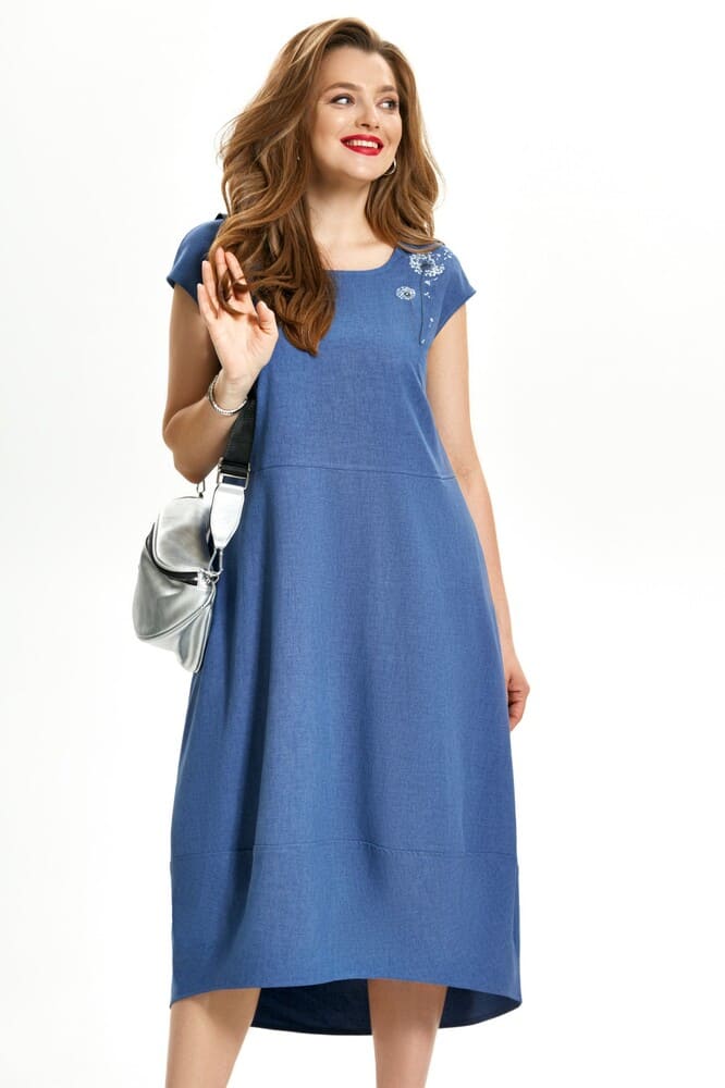 Платье в стиле бохо с вышивкой, синее