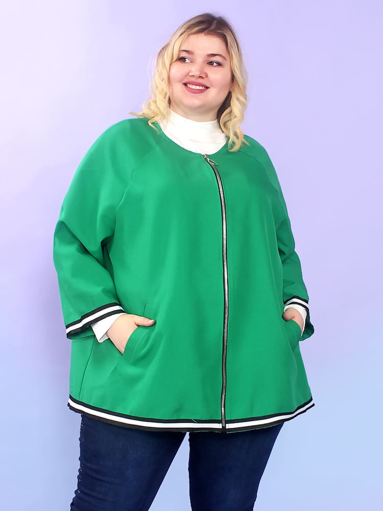 Легкая расклешенная куртка на молнии, зеленая