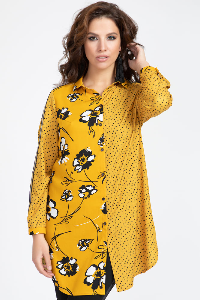 Прямая блузка с комбинированным рисунком, желтая