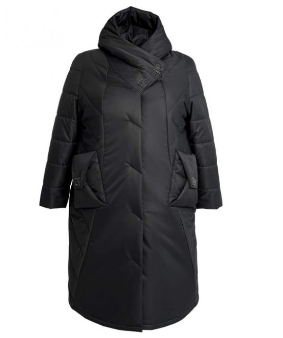 Демисезонное пальто с большими накладными карманами, черное