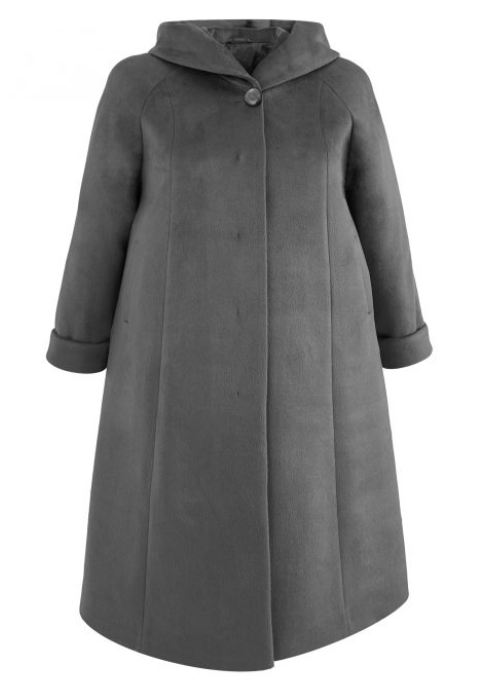 Демисезонное драповое пальто с капюшоном, серое