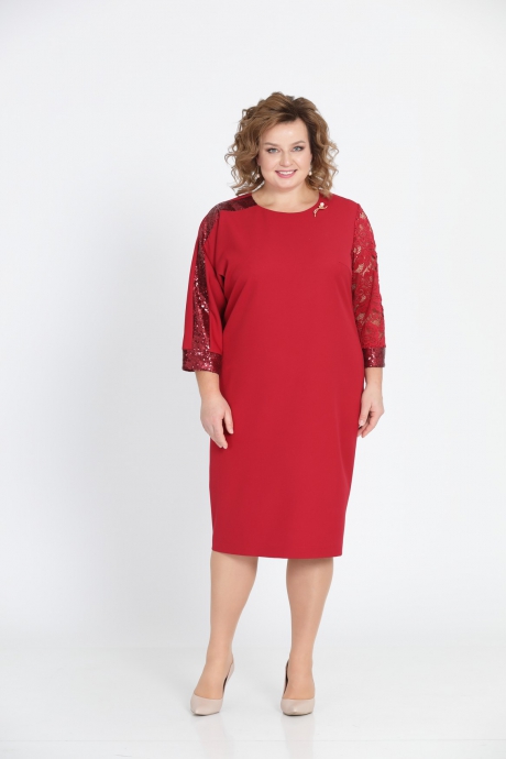 Асимметричное платье с манжетами из ткани с пайетками, красное
