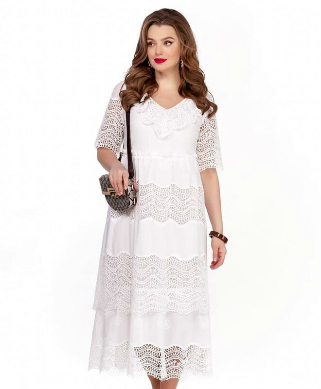 Легкое платье с ажурным кружевом, белое