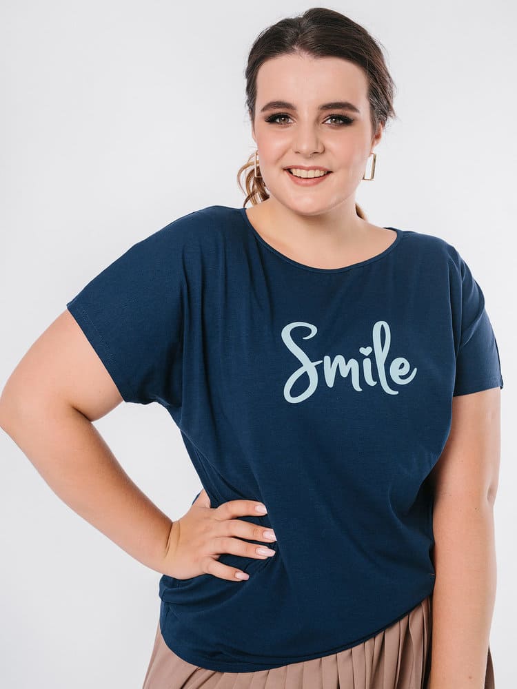 Свободная футболка с надписью "Smile", синяя