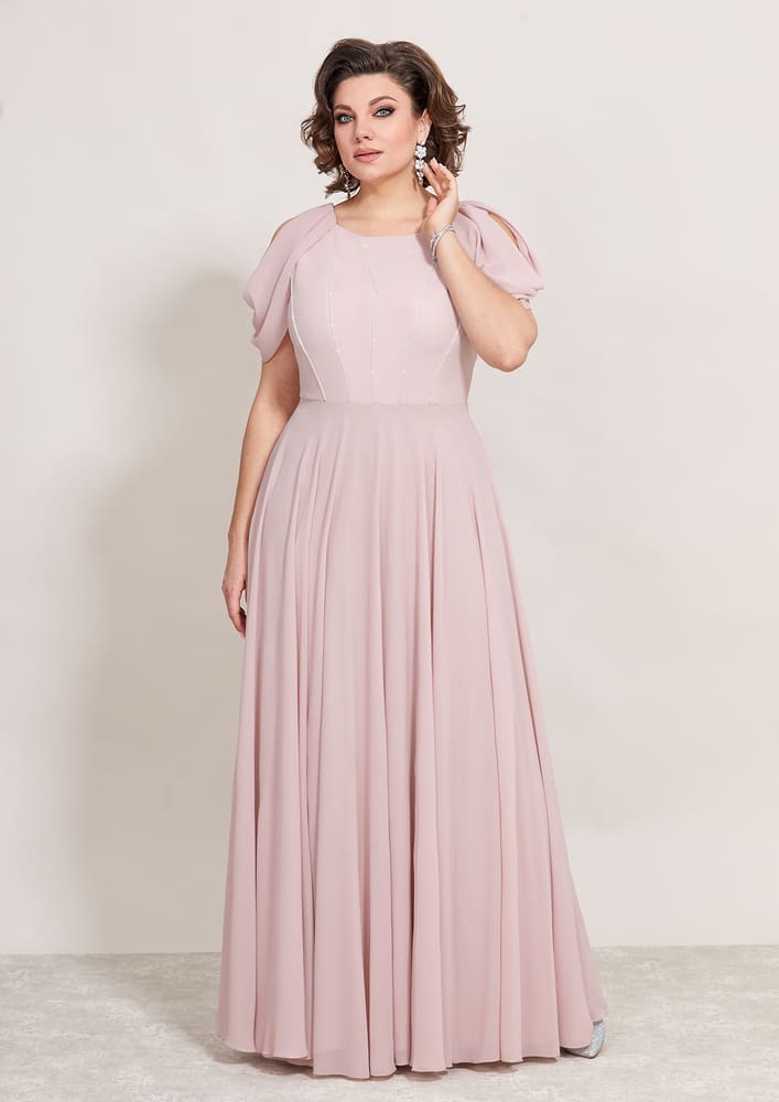 Приталенное платье с декором на плече и кантом из страз, розовое