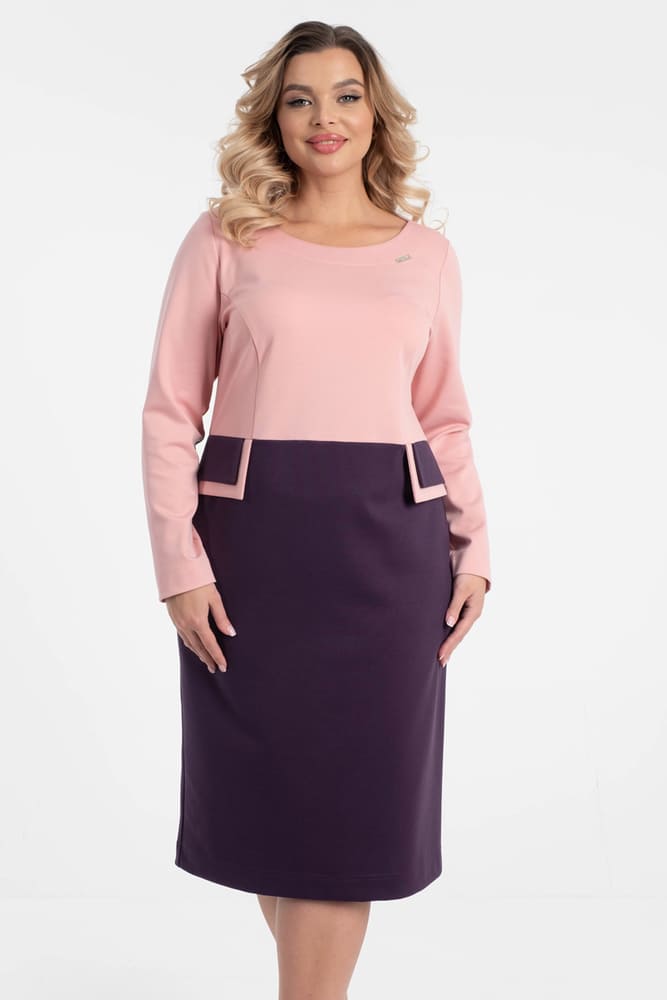 Приталенное платье с декором, розово-фиолетовое