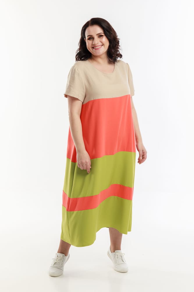 Яркое длинное платье с коротким рукавом, мультицвет