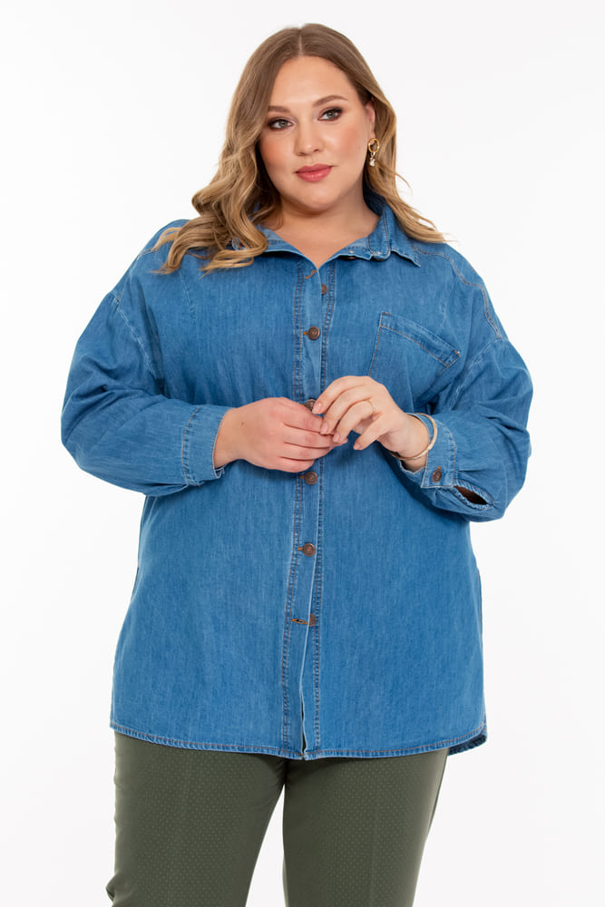 Удлиненная джинсовая рубашка, голубая