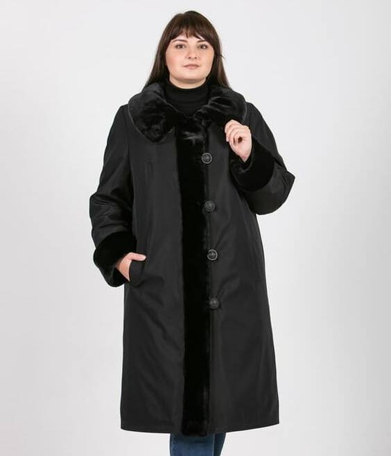 Зимнее свободное пальто, черное с мутоном