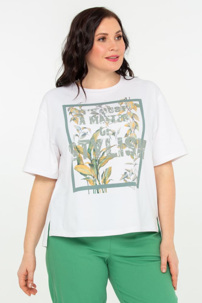 Свободная футболка с тропическим принтом, белая