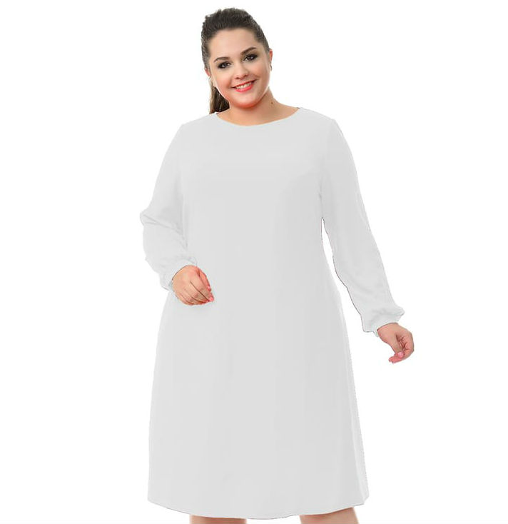 Трикотажное платье с легкой сборкой на рукаве, белое