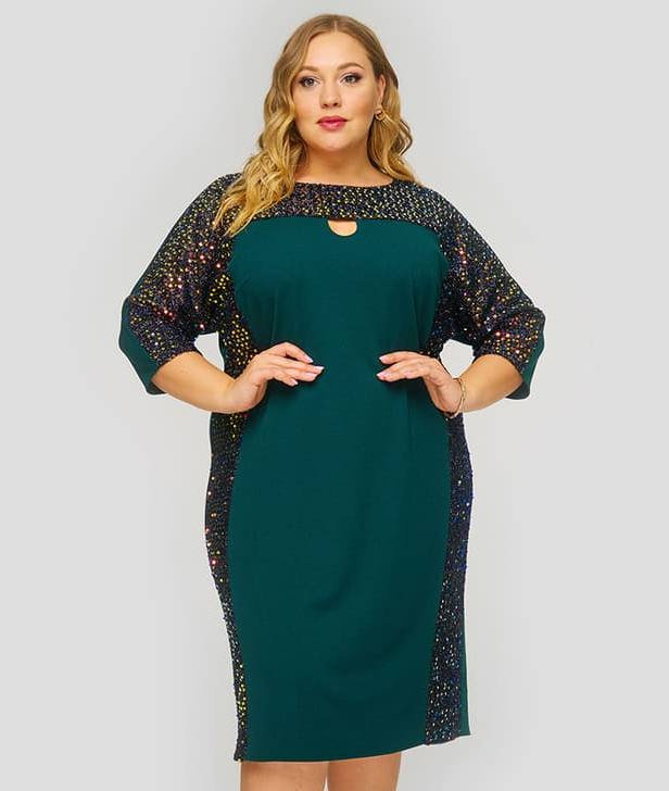 Приталенное платье с отделкой цветными пайетками, зеленое