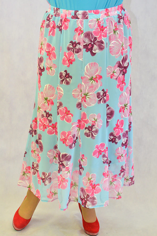 Летняя расклешенная юбка с цветами, мята