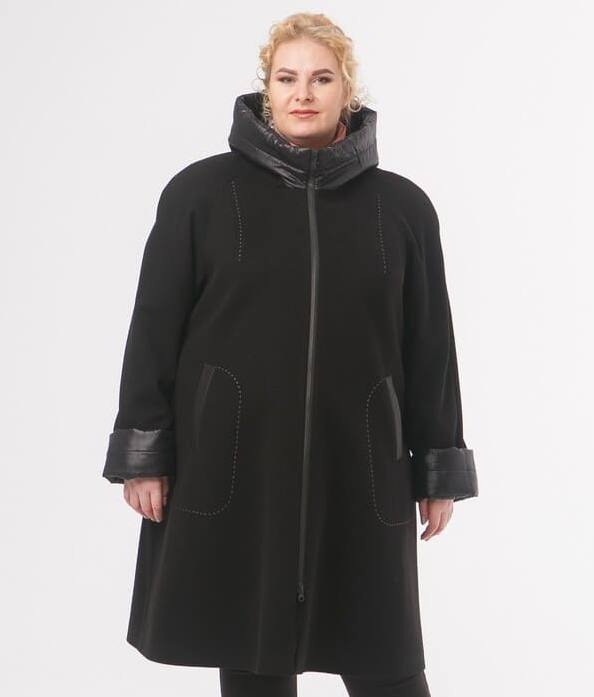 Демисезонное пальто с отделкой стеганой плащевкой, чёрное